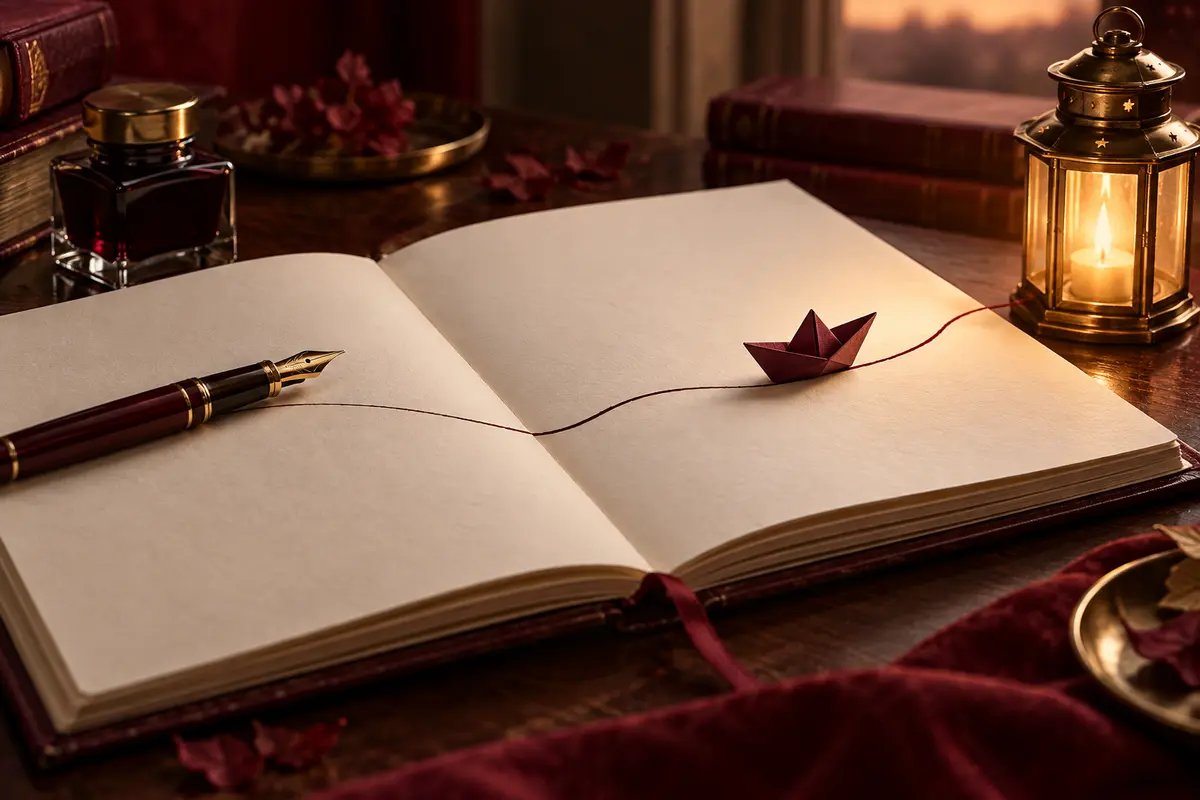 Paper, pen, and inkpot symbolizing short story writing