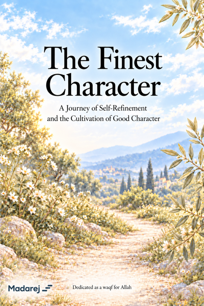 The Finest Character English cover by Madarej, with a flower-lined path beneath a pale sky