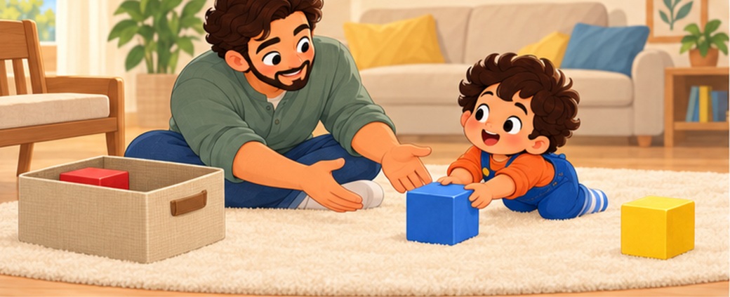 الطفل يدفع الأزرق نحو أبيه
