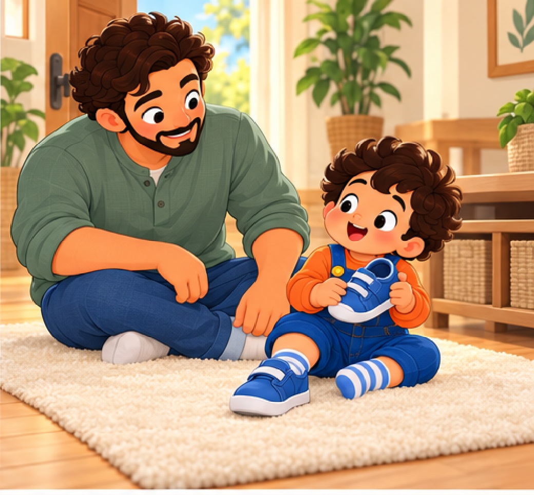 The child holds the second shoe