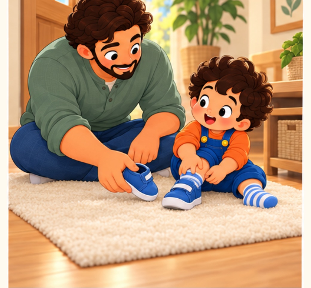 Dad helps turn the shoe
