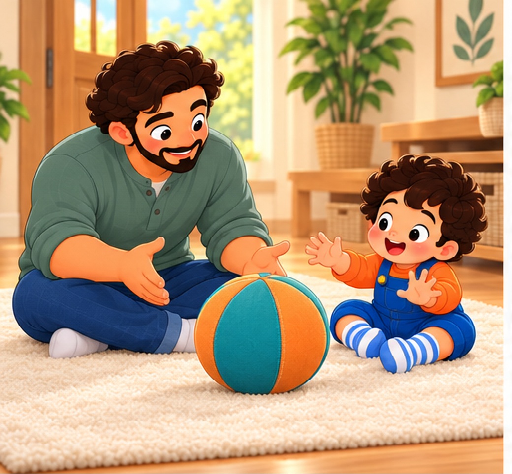 كرة كبيرة لينة بين الأب والطفل