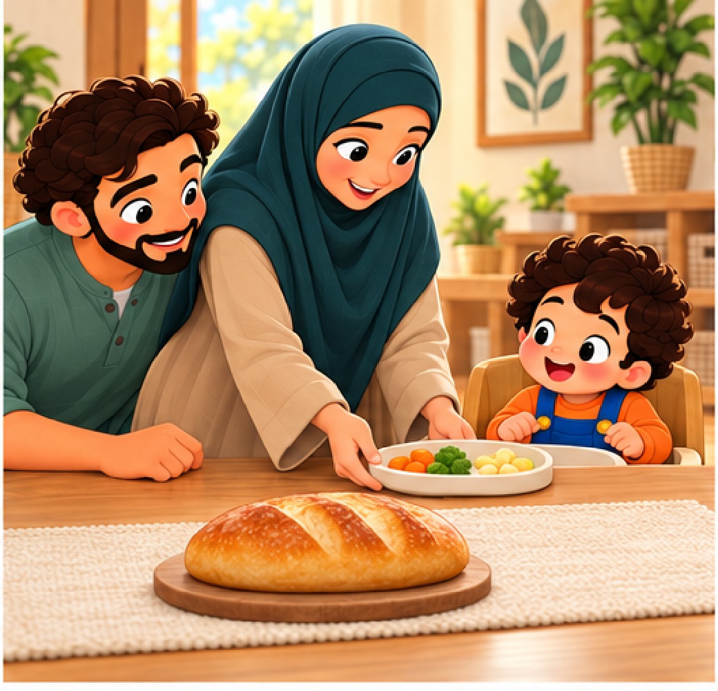 Mum sets down suitable food for the child