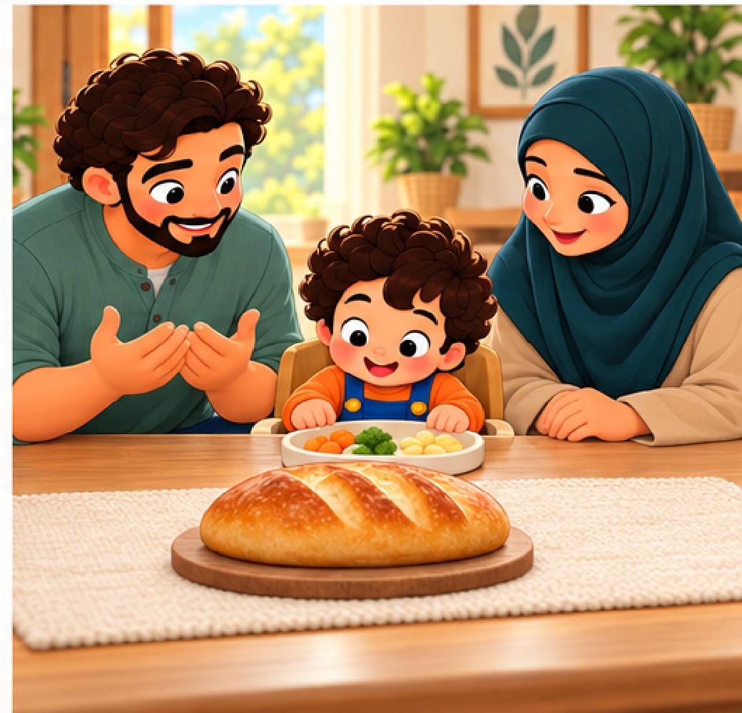 The family gathers around the table