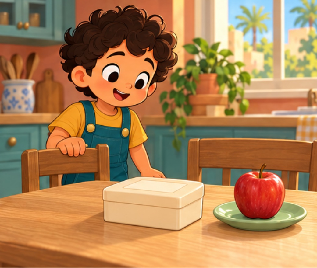 ياسر يجد العلبة على المائدة