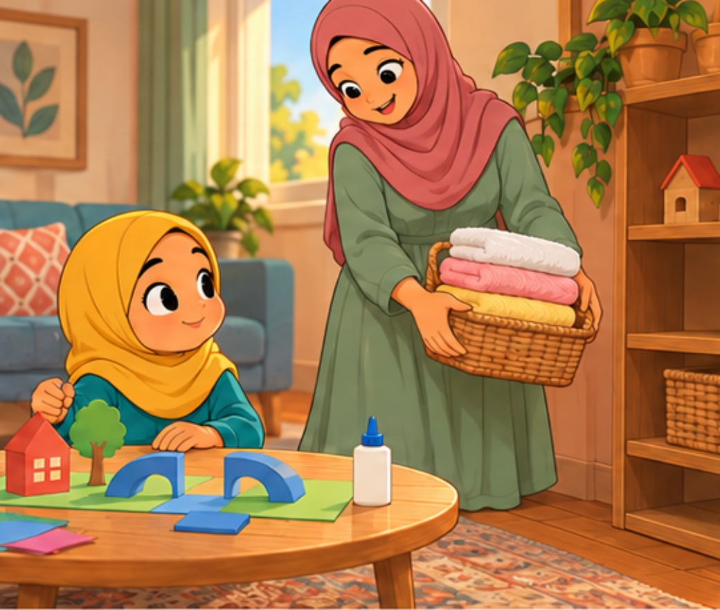 الأم تصل بسلة المناشف