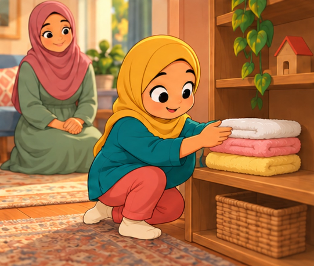 مريم ترتب المناشف الثلاث