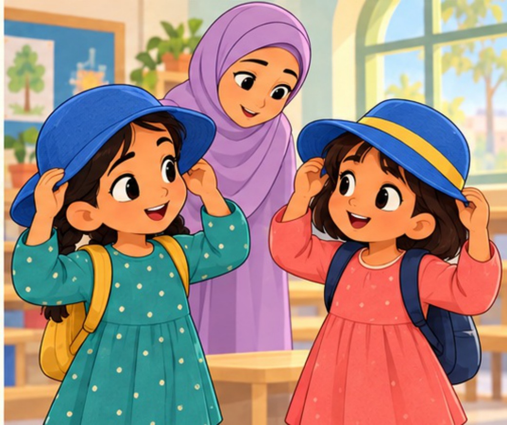 نورة وهدى ترتدي كل منهما قبعتها